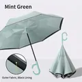 Mint green double layer inverted umbrella with C-shaped handle and black coating - Morning Mist Green (Vinyl Coating) - Automatic Inverted