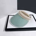 Light green straw sun visor hat with elegant pearl embellishments for women and kids - Green