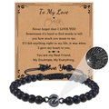 Matte bead bracelet with 100 languages I love you projection stone and greeting card - Matte Stone-6mm