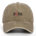 Detailed embroidery of Paris text and Eiffel Tower on washed vintage baseball cap - Adjustable / Khaki