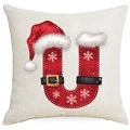Christmas pillowcase with letter U design, Santa hat and snowflake patterns - Letter U