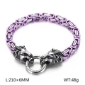 Men's purple and silver Byzantine lion head bracelet in stainless steel 210mm - Purple (KB150542-Z)