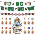 Complete football party set with Happy Birthday banner, cupcake toppers and cake decor - Football Party Birthday Decoration Set Style A