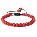 Adjustable woven bracelet with 6mm red stone beads featuring natural black textures - 6mm / Red Turquoise