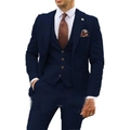Navy blue men's slim fit three-piece suit set featuring blazer, vest, and trousers - XXS / Navy Blue