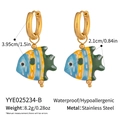 Detailed size view of colorful enamel koi fish earrings on stainless steel hoops - Painted Colorful Fish Style (YYE025234-B)