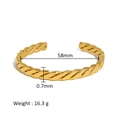 Gold plated stainless steel twisted open bangle bracelet with 58mm inner diameter - Twisted Texture Style (HF-B5120-G)