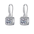 Silver square moissanite drop earrings with sparkling halo and CZ inlay hooks - White Diamond One-carat Square Pouch Earrings Led-122