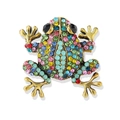 Spilla vintage a forma di rana in metallo dorato con strass colorati brillanti - Multicolore