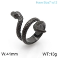 Black snake wrap ring in titanium steel with detailed scales and ruby-colored eyes - US 7
