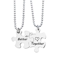 Polished stainless steel puzzle necklaces with Better Together engraving and ball chains - Necklace Set