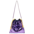 Purple sequin bucket bag with yellow tassel drawstring and golden chain strap - Purple