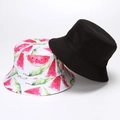 Sombrero de pescador reversible con diseño negro clásico y bordado de sandía fresca - Sandía