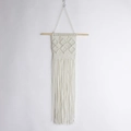 Handmade cream white macrame wall hanging with bohemian fringe and wooden pole - Mayan Lover Tapestry