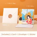 3D Teacher's Day pop-up card set with orange flower illustration and white envelope - Teacher-Student Series - Style D (HK8009)