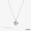 Halskette aus Silber-Edelstahl mit Herzanhänger und klaren Zirkonia-Kristallen - Silberne Herzhalskette (PD1486)