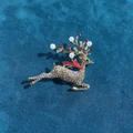 Golden reindeer brooch with sparkling crystals, red enamel accents and pearl detail - Christmas Reindeer Brooch