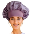 Purple satin silk sleep cap with elastic wide band for hair care and beauty protection - Mauve