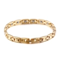 Bracciale minimalista in acciaio al titanio dorato con pietre di germanio e logo sulla chiusura - Stile Oro (KB100097-K)