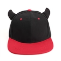 Hip hop snapback hat featuring black devil horns and a contrasting red flat brim - Black Hat with Red Brim
