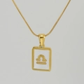 18K gold plated stainless steel Libra zodiac necklace with white square pendant - Libra