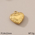 Pendentif cœur doré en acier inoxydable 14x12mm avec relief pointillé et centre lisse - Coeur Doré à Pois en Relief (KLJ4959-Z)