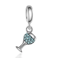 Silver wine glass charm with blue crystals for DIY summer bracelets and jewelry - Silver Wine Glass / Blue Stone