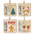 Set of four wooden Christmas money holder ornaments with festive holiday engravings - 4-Piece Set 3
