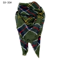 Classic green plaid cashmere-like triangle scarf with tassels in red and blue checks - Army Green Multicolor Plaid