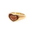 Minimalist double heart ring in 18K gold plated copper with brown enamel finish - US 7 / Coffee Double Heart