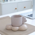 Ceramic cloud-shaped mug and saucer set in beige with subtle speckled texture - Cloud Cup & Saucer - Grey