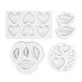 Set of 4 white silicone molds featuring heart and lip shapes for DIY cake and chocolate - Heart And Lip Combination Style / Gray