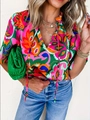 Damen Outdoor V-Ausschnitt schnelltrocknendes Print-Shirt mit buntem Paisley-Muster - S / Gemischte Farben