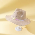 Cappello da sole in paglia con perle e paillettes per una moda estiva protettiva - M (56-58cm) / Rosa Loto