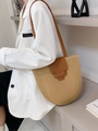 Semi-circle woven straw bag with brown PU leather strap for summer beach vacations - Coffee Half Moon Without Pendant