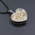 Heart wishing bottle necklace with yellow natural crystal stones and black cord - Citrine