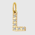 Golden stainless steel letter L pendant with cubic zirconia stones and metal ring - Letter L