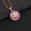 18K gold constellation necklace featuring white shell pendant with elk and pink crystals - 1#Aries
