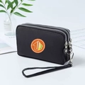 Black nylon multi-layer clutch bag with three zippers and a removable wrist strap - Medium / Black (Yellow Label)