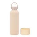 Detail of a beige insulated stainless steel bottle with portable handle and silicone base - 500ml / Cream