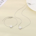 Silver stainless steel jewelry set with flower clover pendant necklace and snake chain bracelet - Steel Set (KS223541-Z)