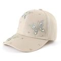 Women's beige outdoor sun baseball cap featuring elegant rainbow rhinestone butterfly design - Beige