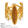 Bohemian gold tiger eye stone ring in stainless steel with adjustable open band size 7 - JZ56 Hollow Leaf Tiger's Eye (JZ56)