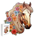 S-size wooden irregular horse puzzle with floral mane and a white branded product box - F12 Floral Horse - Size S