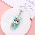 Muntgroene Shiba Inu sleutelhanger met siliconen berenhoodie en schoudertasje - Groen berenkostuum / Groen