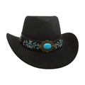 Black western cowboy hat featuring turquoise stone inlay and floral embroidery trim - Black [Wide Leather Embroidery]
