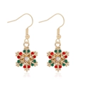 Golden snowflake earrings with colorful rhinestones for Christmas festive style - Red Green Rhinestone Snowflake
