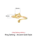 Base per anello a gatto in argento 925 finitura oro antico con sede per pietra 4x6mm - Oro Antico (Pietra 4*6mm)