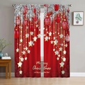 Detailed Christmas polyester curtains with red festive ornaments and star patterns - 24SD-1 (Christmas Ball & Stars) / 130*160CM