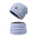 Women's blue and pink knitted hat and neck warmer set with warm fleece lining - Blue